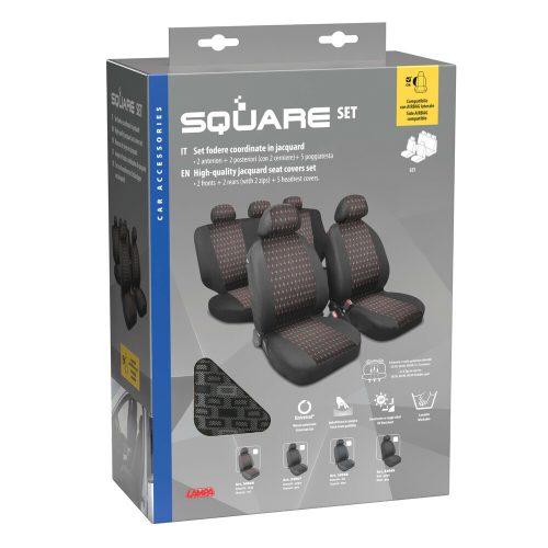 LAMPA Square - 11 részes üléshuzat szett, univerzális, fekete-szürke