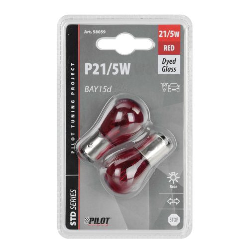 Lampa BAY15D (P21/5W) izzó, piros - párban