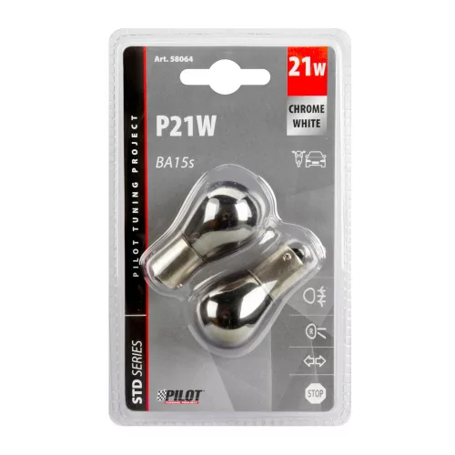 Lampa BA15S (P21W) izzó, Króm-fehér, - párban