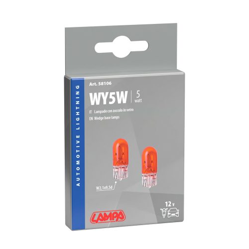 Lampa W2,1x9,5d halogén izzó - 12V/5W - üvegfejű - sárga - párban