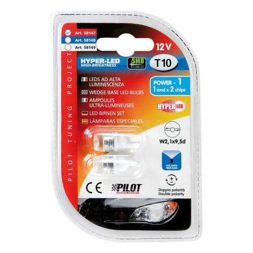 Lampa 12V T10 (1W) 1 SMD, piros színű, - párban