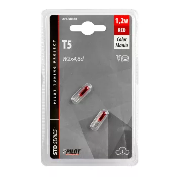 Lampa T5 üveg izzó 1,2W 12V - piros - párban