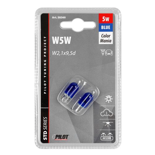 12 V-os foglalat nélküli izzó - W2,1x9,5d - kék - párban