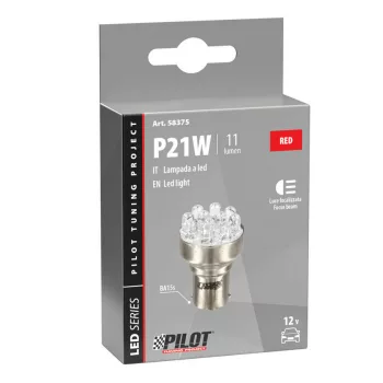 Lampa 12V BA15S 11 LED dióda, piros színű