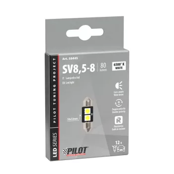 Lampa 12V SV8,5-8 sofita, 10x32mm 2 SMD, fehér színű,