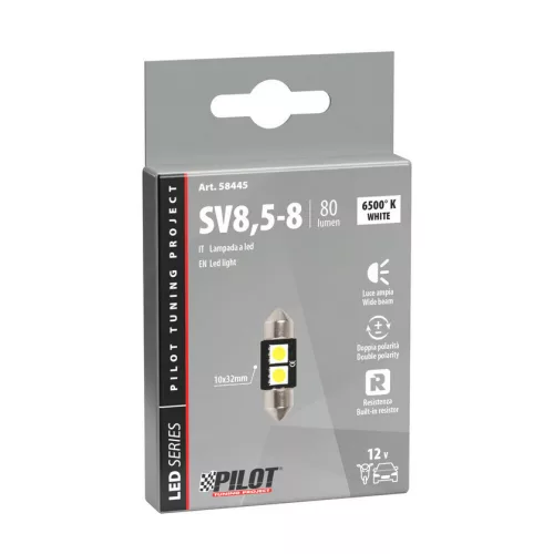 Lampa 12V SV8,5-8 sofita, 10x32mm 2 SMD, fehér színű,