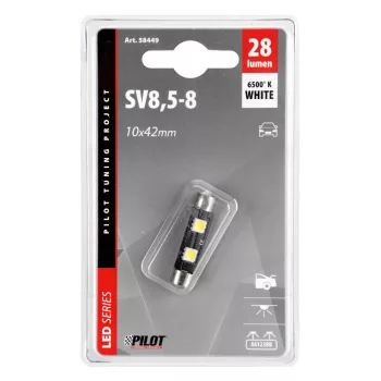 Lampa 12V SV8,5-8 sofita, 10x42mm 2 SMD, fehér színű,