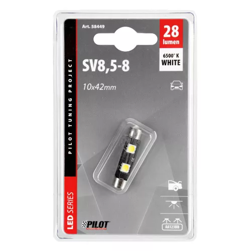 Lampa 12V SV8,5-8 sofita, 10x42mm 2 SMD, fehér színű,