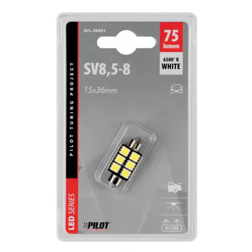 Lampa 12V 36mm szofita (SV8,5-8) 6 SMD LED, fehér színű