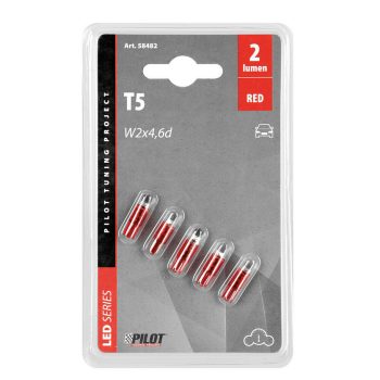 Lampa 12V T5, 1 LED dióda, piros színű, 5db