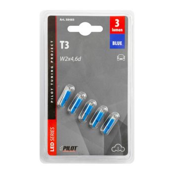 Lampa 12V T3, 1 LED dióda, kék színű, 5db