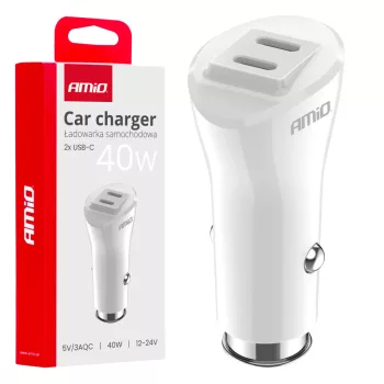   Amio 03884 szívargyújtós autós töltő - 2xUSB-C - 40W 12/24V