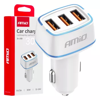   Amio szivargyújtós autós töltő - 3x USB-A 30W - 12/24V 5V/3A