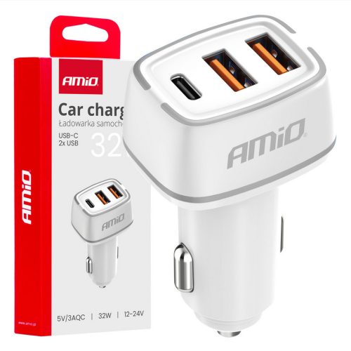 Amio szivargyújtós autós töltő - 3xUSB - 32W 12-24V