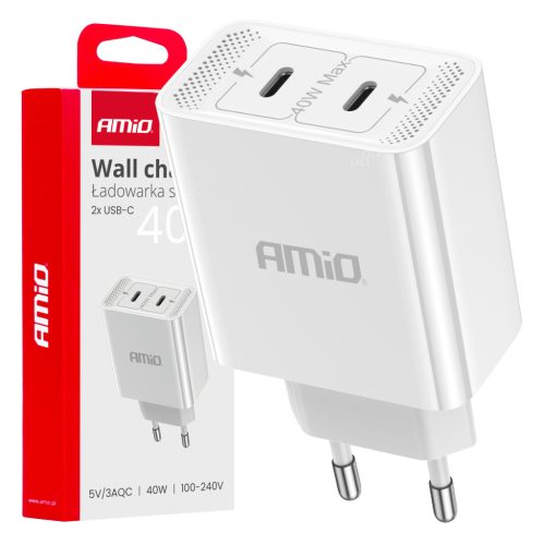 Amio gyors Hálózati töltő 2x USB-C - 40W