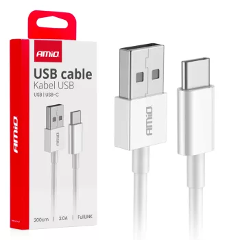 Amio Type-C adatkábel - 2méter,  fehér - 2A