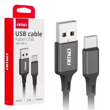 Amio Type-C adatkábel - 2méter, fekete - 2A