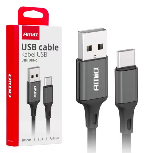 Amio Type-C adatkábel - 2méter, fekete - 2A