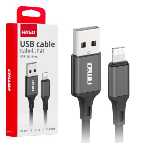 Amio USB-Lightning adatkábel - fekete - 120cm