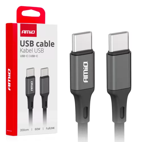 Amio Type-C adatkábel - 200cm, 60W - fekete