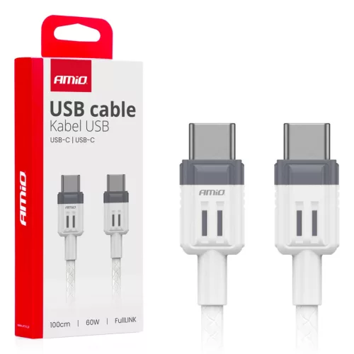 Amio Type-C adatkábel - 100cm, 60W - fehér