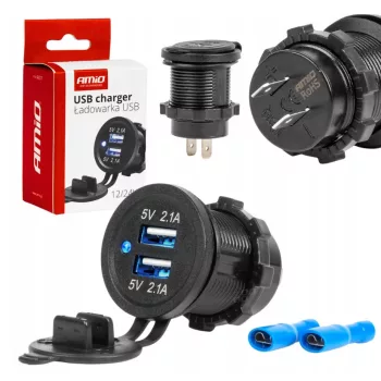 Amio vízálló dupla USB aljzat - beépíthető - 12/24V