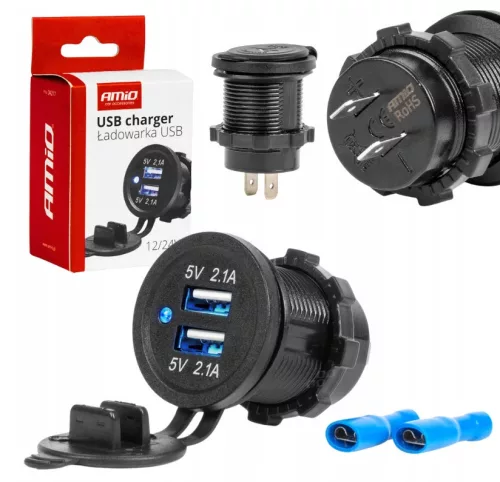 Amio vízálló dupla USB aljzat - beépíthető - 12/24V