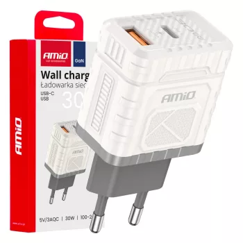 Amio hálozati töltő - USB-USB-C - 30W 100-240V