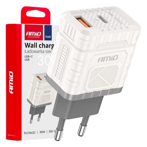 Amio hálozati töltő - USB-USB-C - 30W 100-240V