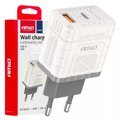 Amio hálozati töltő - USB-USB-C - 30W 100-240V