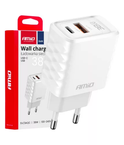 Amio hálozati töltő - USB-USB C - 30W 100-240V