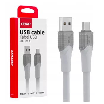Amio USB-C adatkábel - 200cm - fehér - 60W