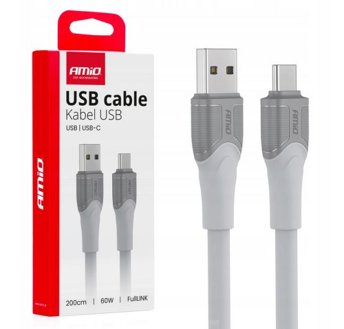 Amio USB-C adatkábel - 200cm - fehér - 60W