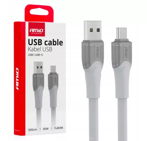 Amio USB-C adatkábel - 200cm - fehér - 60W