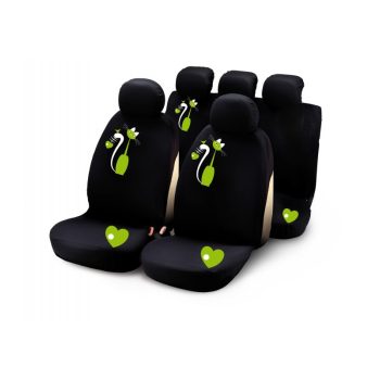   BOTTARI My Sweet Cat  - 9 részes üléshuzat szett, fekete, zöld cica mintás