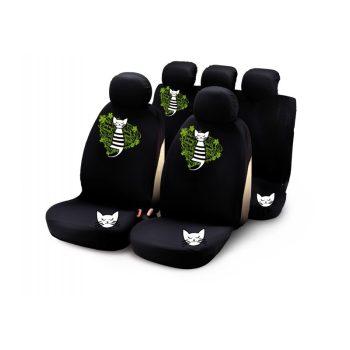   BOTTARI My Sweet Cat - 9 részes üléshuzat szett, fekete, zöld-fehér cica mintás