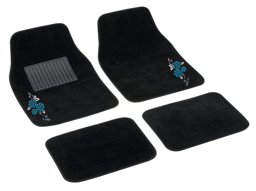 Bottari My Flower Swivel 4 részes autószőnyeg szett, fekete, apró kék virágmintás