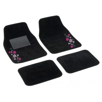   Bottari My Star 4 részes autószőnyeg szett, fekete, szélén pink virágmintás