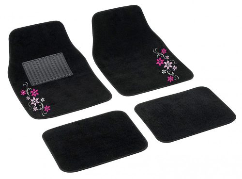 Bottari My Star 4 részes autószőnyeg szett, fekete, szélén pink virágmintás