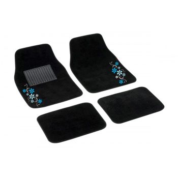   Bottari My Star 4 részes autószőnyeg szett, fekete, szélén kék virágmintás