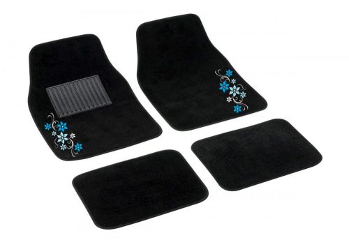 Bottari My Star 4 részes autószőnyeg szett, fekete, szélén kék virágmintás