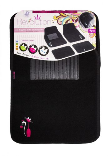 Bottari My Sweet Cat 4 részes autószőnyeg szett, fekete, fehér-pink cica mintás