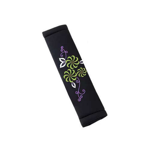 Biztonsági öv párna - zöld-lila virág minta - párban