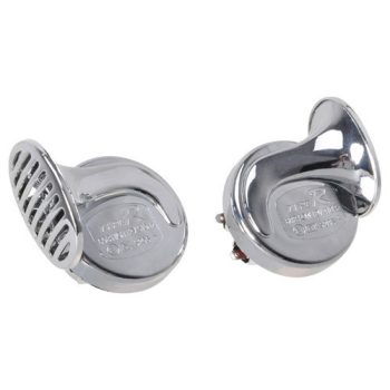 Két tónusú kürt pár, relével - króm - 12V - párban