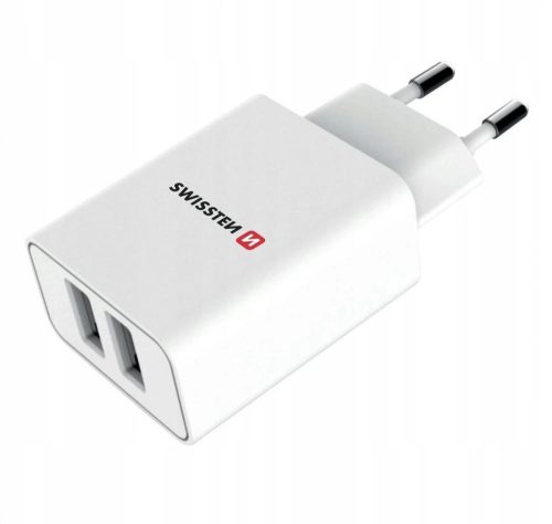 Swissten hálózati töltő Adapter, 2 USB - fehér