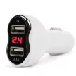 Szivargyújtós USB töltő + Voltmérő - 2xUSB - fehér - 1A/2,1A