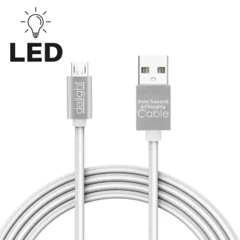   Delight MicroUSB mobil kábel - 100cm - LED fénnyel - fehér