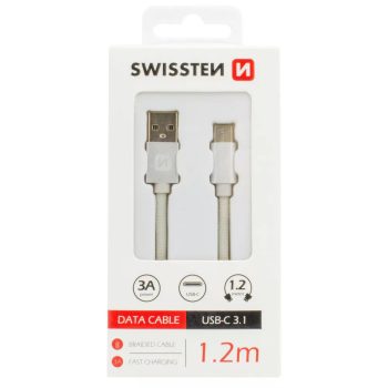 SWISSTEN  Type-C adatkábel - 3A - 120cm - ezüst/fehér