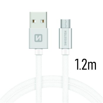SWISSTEN microUSB adatkábel - 3A - 120cm - ezüst/fehér
