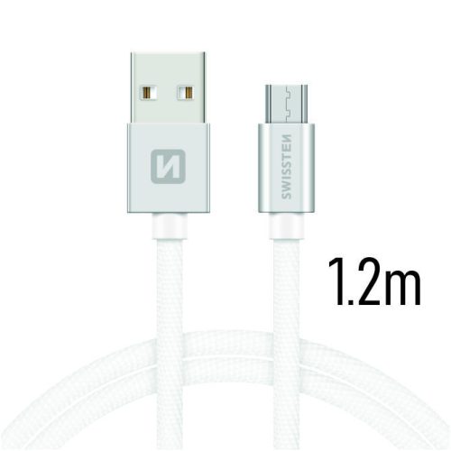 SWISSTEN microUSB adatkábel - 3A - 120cm - ezüst/fehér